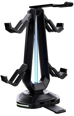 Fxzqgnh RGB Headset Stand with Removable Hook And 9 Light Modes – Universal Headphone Display Controller Holder for PC, Headphones And DJ Sets