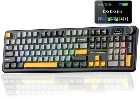 Aula F108 Pro Display Tastiera meccanica Reaper Switch RGB Hot Swap 8000 mAh Makrol Gaming Tastiera nera