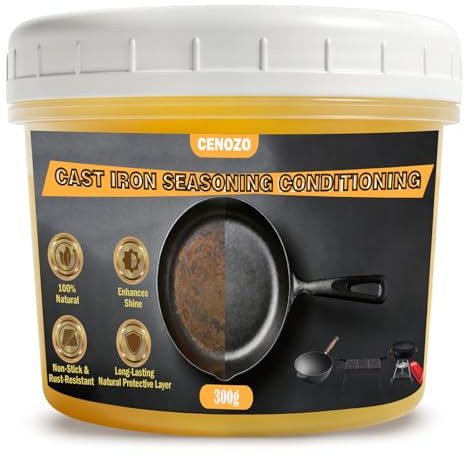 cenozo 300g Hierro Fundido Pasta de Curado,100% Natural Pasta de Curado y Mantenimiento para Cacerola Holandesa,Antiadherente y Antioxido,Accesorios Barbacoa,Cacerolas,Parrillas de Curado