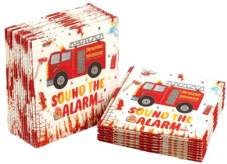 GWEOR 40 Stück Feuerwehr Servietten mit Feuerwehrauto & Flammen Motiv, Geburtstagsdeko für Jungen Kindergeburtstag, Feuerwehr Deko Party Zubehör