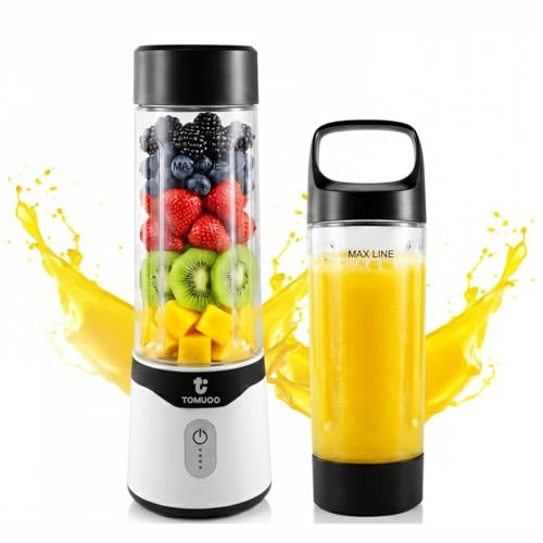 TOMUOO Tragbarer Mixer für Smoothies und Shakes, 520ml mit Deckel, Schwarz | BPA-freier Personal Mixer mit 6 Klingen und USB-C-Ladefunktion, wiederaufladbar Mini-Mixer für Reisen, Sport und Küche