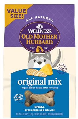 Old Mother Hubbard Wellness Original Mix Dog Biscuits, Natural, Training Treats, Four Flavors, Small Size, (3.8 Pound Bag)