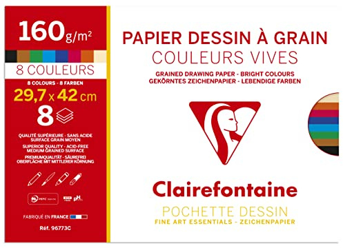 Clairefontaine 96773C 8 Bögen Zeichenpapier Etival A3 160g farbig sortiert