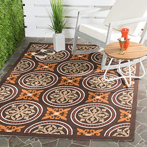 SAFAVIEH Washable Rug Outdoor Veranda Collection - 5'3 x 7'7, Chocolate & Terracotta, Non-Shedding & Easy to Clean, Ideal for Patio, Backyard, Mudroom (VER030-0325)
