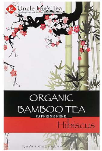 Uncle Lee's Organic Tea, Bamboo Hibiscus – Delicate & Refreshing Brew, Naturally Caffeine Free, Great for Hair, Skin & Nails, 18 Tea Bags