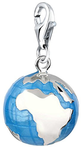 Nenalina Globus Karabiner Charm Anhänger für Bettelarmband aus 925 Sterling Silber 714088-001