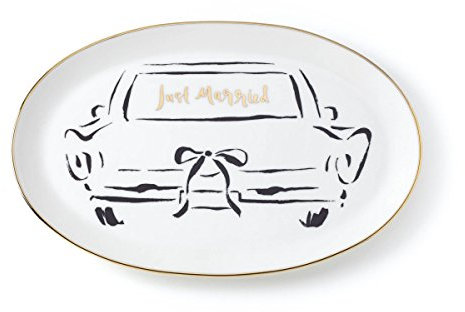 Kate Spade New York Plato rectangular, porcelana, blanco, dorado y negro