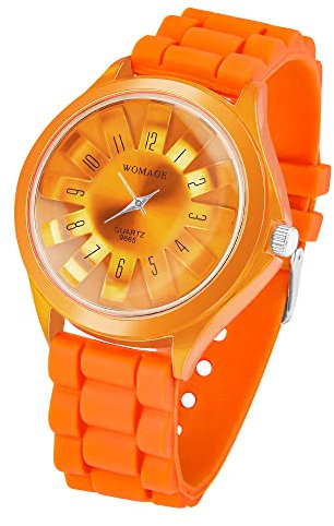 Taffstyle Unisex Armbanduhr Analog Quarz mit Silikon-Armband Metall Sportuhr Damen Herren Uhr Orange