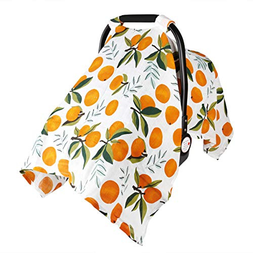 Baby Car Seat Cover Infant Carseat Canopy, Metplus Cotton Muslin Carrier Covers, Summer Stroller Canopie - Extra Wide Universal Fit, Lightweight Breathable Soft for Newborn Boy Girl (Oranges) | Breathable Baby Carrier Cover, Lightweight Stroller Sun Shade, Fit Spring Summer/Hot Days, Newborn Essentials, Oranges