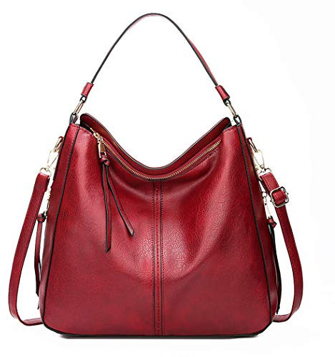 AINUOEY Femme Sac a Main Sacs à Bandouliere Portés épaule Feminin Cabas Original PU Cuir 76670 1pc ensemble Rouge Vineux