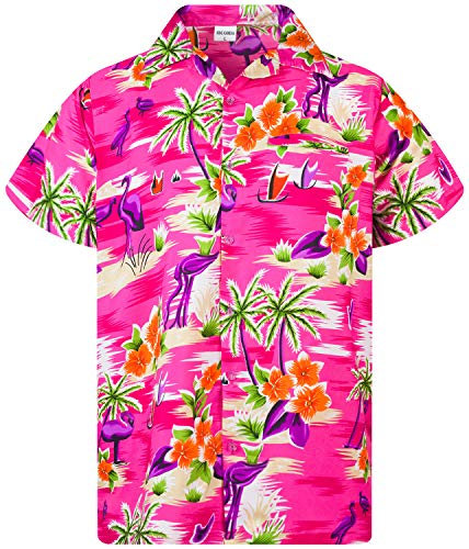 King Kameha Funky Chemise-Hawaienne, Manche-Courte, Flamingos, Rose, XL