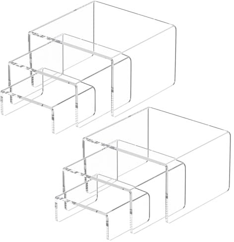 NIUBEE Acryl-Präsentationsständer, 2 Sets, 3 Stufen, transparentes Regal, Vitrine für Amiibo Funko Pop-Figuren, 7,6 x 7,6 x 10,2 cm