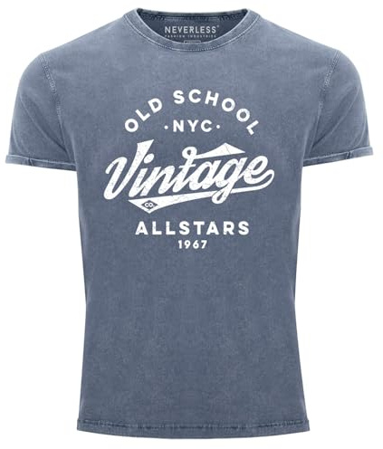 Neverless® Herren Vintage Shirt Retro Schriftzug Allstars Old School NYC Design Printshirt Used Look Slim Fit
