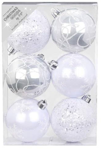 MAGIC Weihnachtskugeln Dekorierte Kugeln Kunststoff 8cm 6er Set Weiß