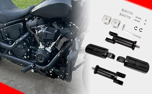 Repose-pieds passager avec kit de montage pour Harley Davidson Softail Deluxe Fat Boy Heritage Sport Glide Softail 2018 2019 2020 Slim Street Bob Breakout Low Rider, noir brillant
