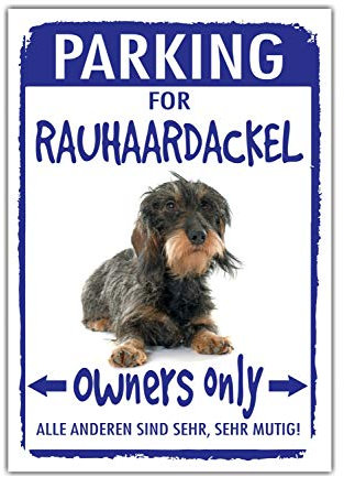 Rauhaardackel Dackel Schild Parken Achtung Spruch Türschild Warnschild Fun cool Design Geschenkidee lustiger Spruch Hundemotiv Aluminium Wetterfestes Hundeschild