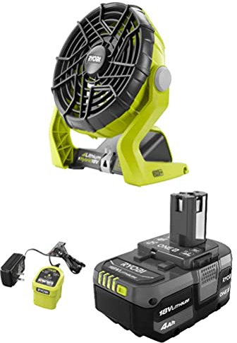 RYOBI Ventilateur portable hybride ONE+ 18 V avec batterie lithium-ion 4,0 Ah améliorée et kit de chargeur