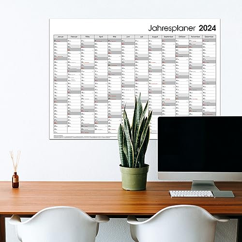 2024 Bürokalender Wandplaner Jahresplaner DIN A1 Grau, gefaltet