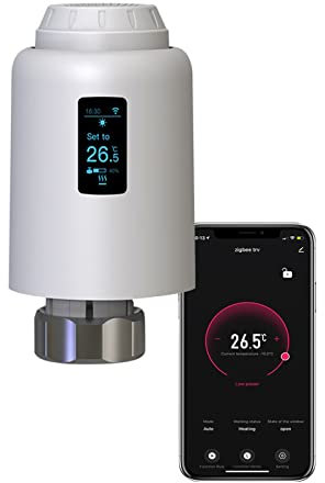 Qiumi Zigbee Smart Thermostatic Radiator Valve, Unterstützt Fernbedienung durch Smart Life App, Sprachsteuerung durch Alexa und Googlehome (OLED DISPLAY)