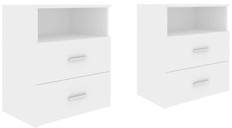 vidaXL 2X Nachttisch mit 2 Schubladen 1 Ablagefläche Nachtschrank Nachtkonsole Nachtkommode Schlafzimmer Schrank Kommode Weiß 50x32x60cm