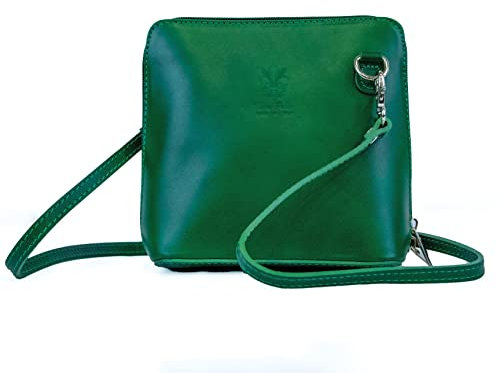 Small Vera Pelle Handbag Genuine Leather Cross Body Bag for Women Italian Mini Shoulder Bag Highquality Strap (Green)