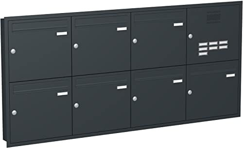 Briefkastenanlage Unterputz mit eckiger Verkleidung und Klingeln Modell U3 Farbe RAL 7016 anthrazitgrau, Größe mit 7 Briefkästen