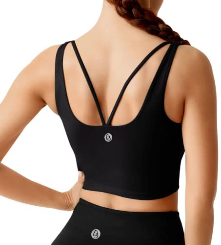 Desol Riemchen Damen Sport BH mit Polstern für Damen, Lang Geschnittenes Tank-Top Mittlerer Stark Halt Ohne Bügel Yoga Bra für Workout Fitness