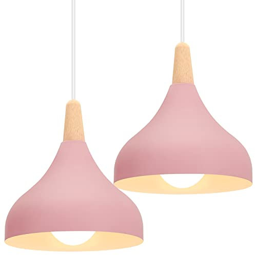 iDEGU Lot de 2 Lustres Suspensions Rétro Suspension Luminaire Moderne Style Goutte Chapeau Plafonnier E27 Métal Lampe Suspension pour Chambre Salle à Manger Cuisine, Ø 20CM (Rose)