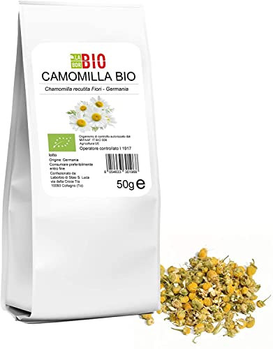 Camomilla tisana Rilassante fiori veri Bio per infusione 50 g - 100% Naturale senza zucchero indicata per i Neonati alta qualita' Vegan Demeter