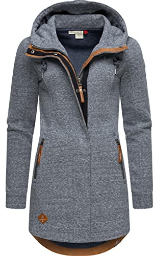 Ragwear Damen leichter Sweat Übergangsmantel lang windabweisend mit Kapuze Letty Intl. Blue22 Gr. M