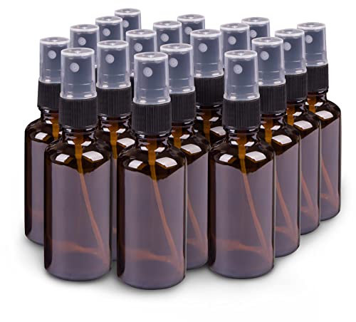 Pequeñas botellas de espray de vidrio ámbar para aceites esenciales, 2 onzas, mini botellas de espray de niebla fina vacía, juego de 18