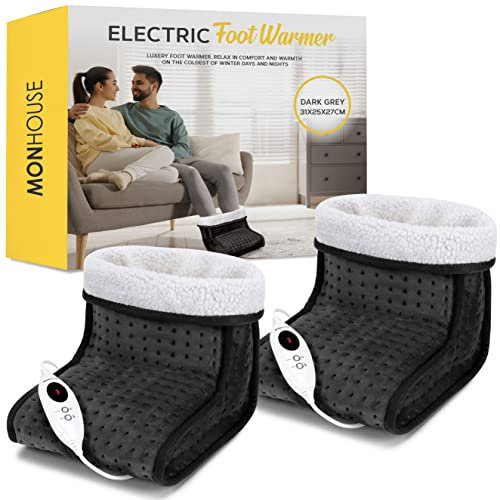 MONHOUSE Electric Foot Warmer - Cold Feet Warmers for Home Use and Office Under Table Desk - Soft and Breathable Heating Pad - Relaxing Comfort Heat Therapy - Heated Foot Mat for Women & Men - D.Grey