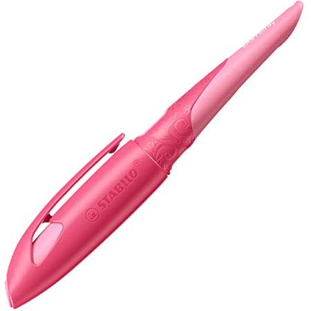 STABILO - Ergonomischer Schulfüller für Rechtshänder mit Anfänger-Feder A - EASYbirdy 3D Wildlife in rosa - inkl. Patrone - blau (löschbar)