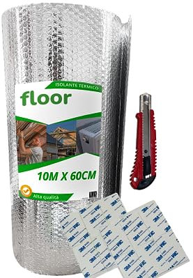 Floor | Pannelli Termoriflettenti per Termosifoni 10 m x 60 cm con 2 Omaggi ! | Pannello Isolante Termico riflettenti per Caloriferi, Finestre, Camping, Automobili | Protegge da Freddo, Caldo e Luce