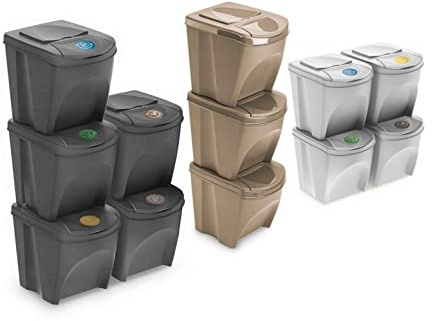 Clothing Estates Recycling Boxes SORTIBOX Set of 3, 4, 5 x25L Sorting Waste Segregation Bin Durable - Sets of Stackable Plastic Waste Sorting Containers (4, Naturo - Terracotta)