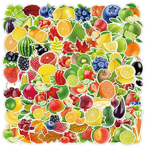 AUCEKO 100 Stück Früchte Aufkleber Pack Gemüse Sticker Set wasserdichte Vinyl Sticker für Laptop Kinder Autos Motorrad Fahrrad Skateboard Gepäck Koffer Computer Aufkleber Graffiti Decal