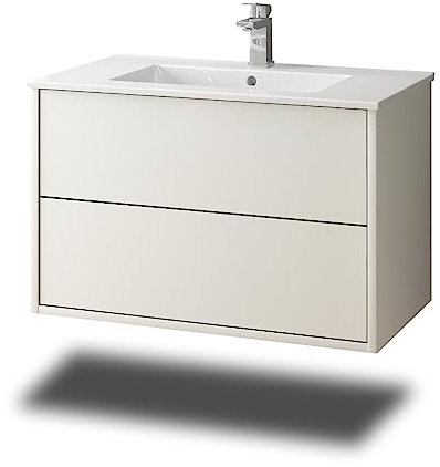 Stil.Zeit Evelia Badmöbel inkl. Waschbecken | Waschtisch mit Unterschrank 80.5 cm | Weiß/Weiss | Push-to-Open/hängend