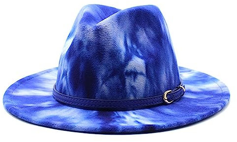 GRFIT Fedora Trilby Filzhut Hut Batikgefärbter Fedora-Hut Für Damen Outdoor-Reisehut Für Herren Jazz-Hut Blauer Fedora-Hut Sonnenhut M(56-58cm) Blau