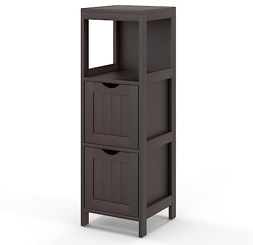 Multigot Bathroom Floor Cabinet, Freestanding Storage Cupboard with 2 Removable Drawers, Wooden Organizer Unit for Hallway Living Room Bedroom (Brown)