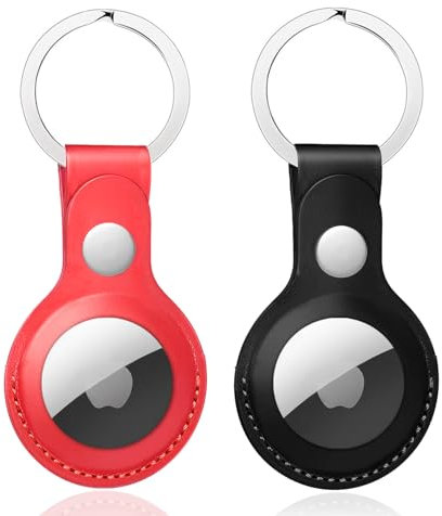 Nepfaivy Portachiavi per Airtag in PU Pelle - Custodia Compatibile, Cover Apple, Portatile, Anti-graffio, Mantiene un Segnale Forte (Rosso+Nero)