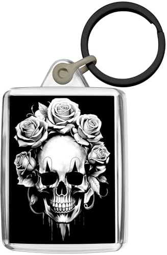 Pixly® Porte-clés tête de mort et roses - Cadeau amusant pour lui et elle, claire, M