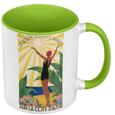 Tasse Farbe Premium Grün – Sonne Cote D'Azur Poster Vintage Reise Art Deco 30's – Tasse mit Henkel und farbigem Innenraum