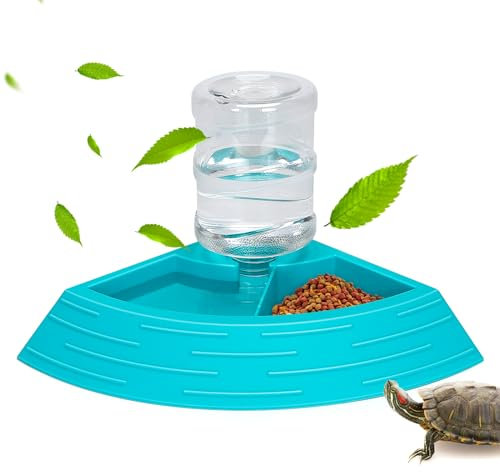 Nobleza - Distributeur d'eau pour Reptile, Abreuvoir Tortue, Mangeoire Gamelle Tortue Terrestre Distributeur 2 en 1 de Nourriture Anti Debordement Plastique Bol Accessoire(Bleu,Taille L)