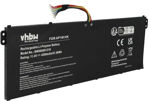 vhbw Battery Replacement for Acer AP18C4K, AP18C8K, KT.00304.012, KT00304012, 3ICP5/81/68 for Laptop (4200 mAh, 11.4 V, Li-polymer)