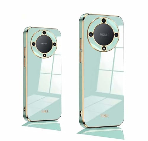 PEIYE Cover per Honor Magic 6 Lite 5G / Honor X9b, Custodia in Silicone Morbido, Case Antiurto con Superficie Lucida Colorata e Bordo Dorato Elettroplaccato, Verde