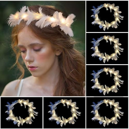 6 Pcs LED Haarreif,Haarkranz LED,Haarkranz Leuchtend,Haarkranz Leuchtend,Blumenkranz Leuchtend,LED Blumenkranz Haare für Damen und Kinder Geburtstag Weihnachten Halloween Fasching Party Hochzeit Dekor