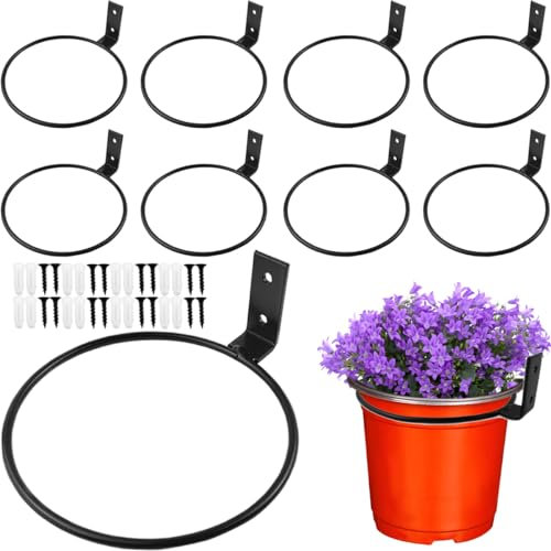GXXMEI Lot de 8 supports muraux pour pots de fleurs de 15,2 cm en fer robuste pour clôture, balcon, maison, jardin, cour, vis incluses