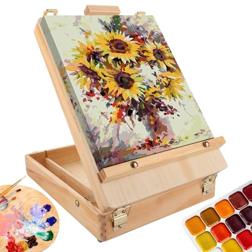 LDXDRU Wooden Easel Storage Box for Painting, Table Top Easel Box, Adjustable Art Easel Case for Drawing Art Supplies Painters Student Artist