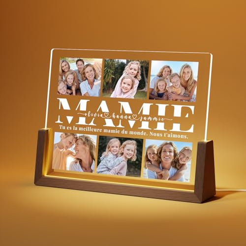 LUCKOR Cadeau Mamie Personnalisé - Cadre Photo Personnalisé - Idee Cadeau Fete des Grand Mere - Lampe Personnalisée avec Photo - Cadeau Fête des Grands Mères - Cadeau Mamie Original Anniversaire