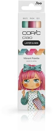 Copic Ciao LAYER & MIX Vibrant Palette, Marker Set mit 3 verschiedenen Farben, Layoutmarker mit jeweils einer mittelbreiten und einer Brush-Spitze